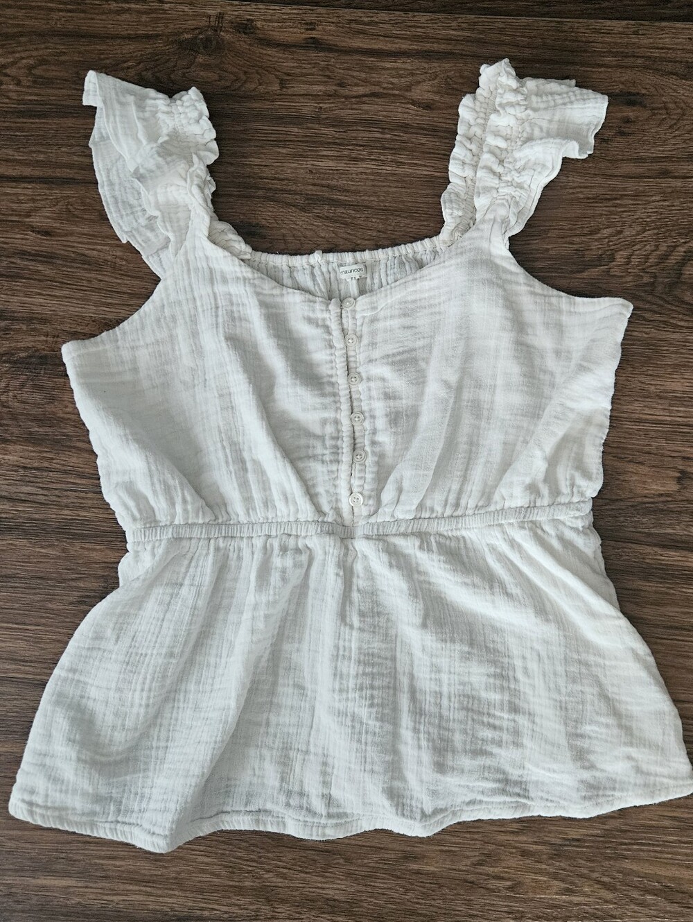 Maurices White Cotton Gauze Ruffle Strap Peplum Top Large